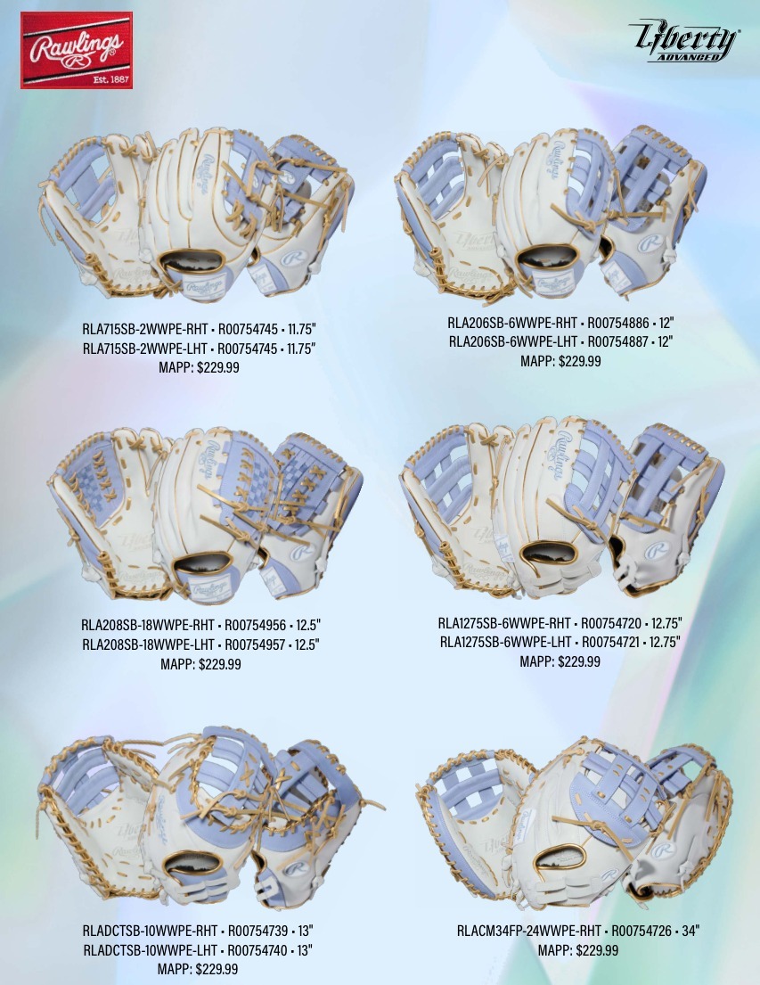 Rawlings Liberty Advanced ColorSync 5.0 White Periwinkle Gold fastpitch softball gloves