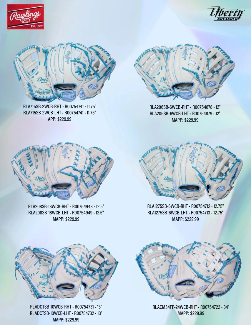 Rawlings Liberty Advanced ColorSync 5.0 White Columbia Blue fastpitch softball gloves